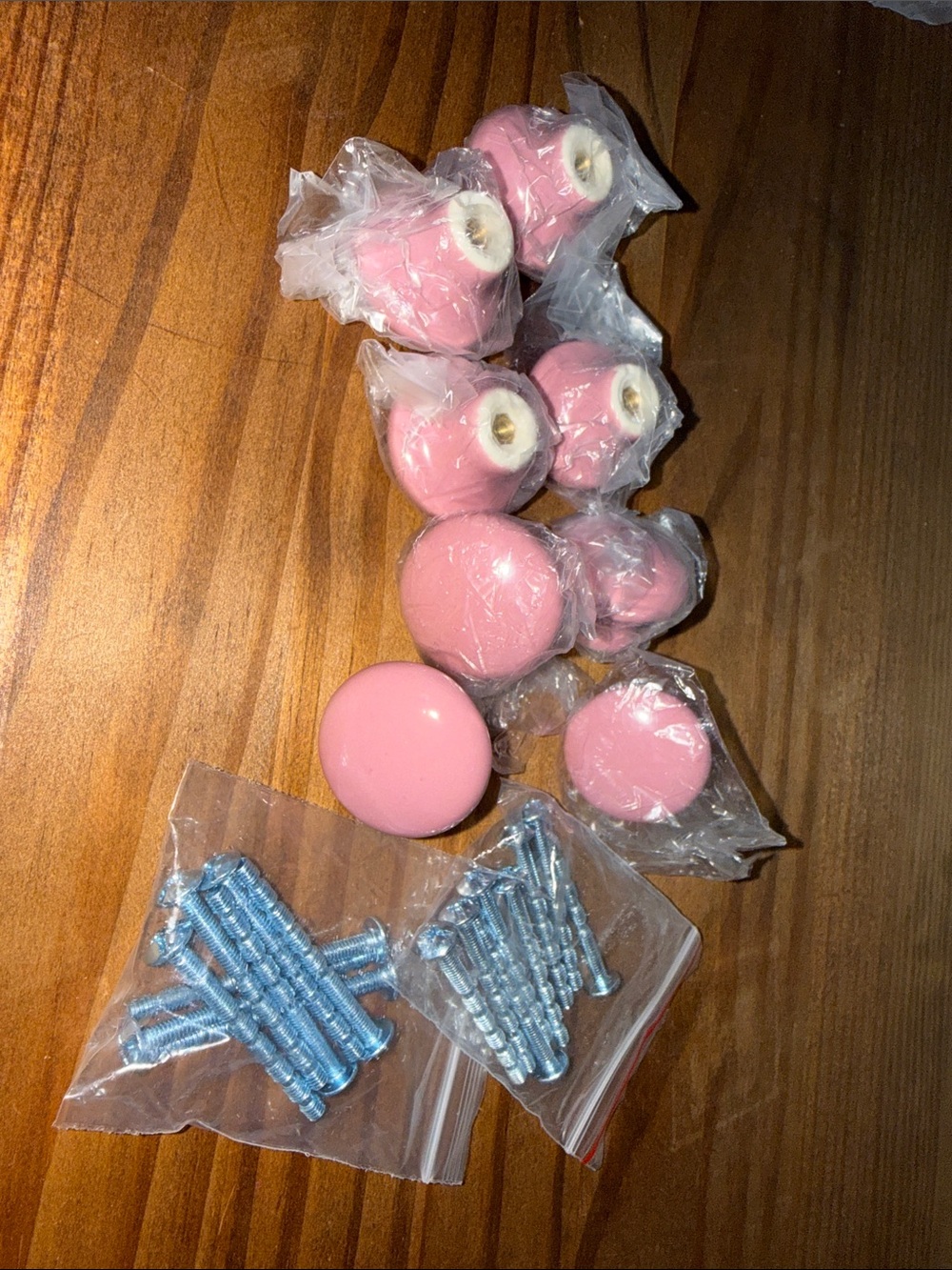 Brand New Pink Round Drawer Knobs with Matching Screws - Set